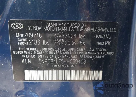 2017 Hyundai Elantra Se from USA, damaged, VIN 5NPD84LF5HH039408